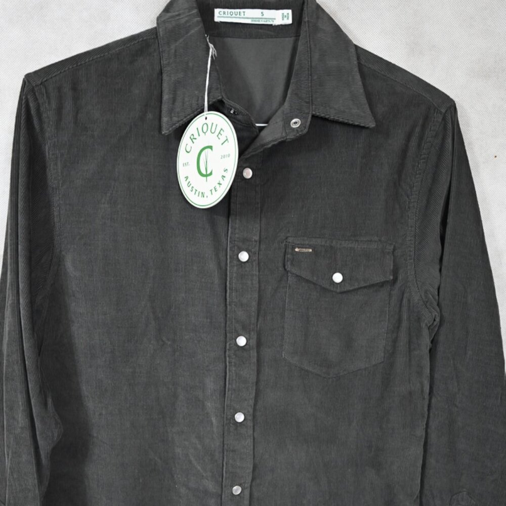 NWT Criquet Shirt Men's Corduroy Pearl Snap - SMALL- Brand New Charcoal Gray